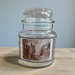 Vintage Glass Display Jar w/ Currier and Ives Design Bubble Top Lid